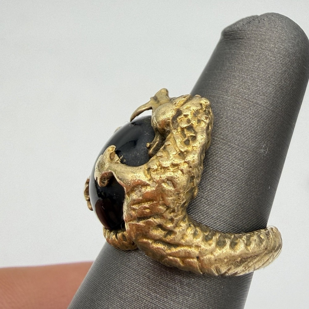 Vtg 14k Yellow Gold Serpent Ring Alligator Dragon Diamond Eye 10.89gr 10.89 Gr - Picture 4 of 16